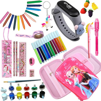 Prezzie Villa 46 pieces Frozen Stationery, Art set & Pencil Case Combo