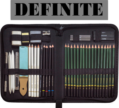 Definite Art Sketch/Drawing Set; Professional Sketching Tool Kit with Black Zippered Case