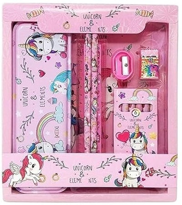 Freedy Unicorn 12pcs Stationery Set with Pencil Eraser Color Scale Geometry Pencil Box