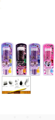 Kreative Kraft Black Pink Pencil Set of 12 with Sharpener and Pencil Cap