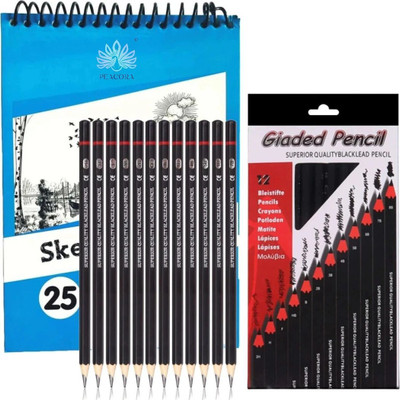 PEACORA 13pcs Drawing Kit |12pc Sketch Pencil Set & 25 Sheets 50 Page A5 Sketch Book