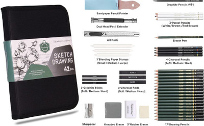 Like it Art Sketching Pencils Drawing Kit 42 Pcs with Zippered Carrying Case