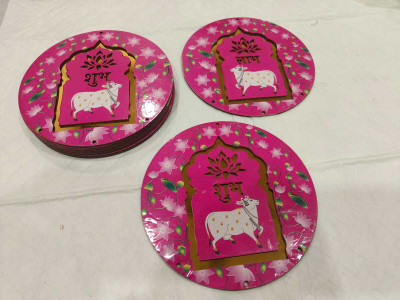 Sell plus MDF Round Shaped Subh Labh Mandir Cutout Design For Art & Craft (Dark Pink)