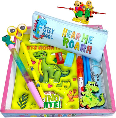Tera13 Dinosaur Stationery Combo for Boys & Girls Rakhi & Birthday Gift Combo for Kids