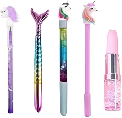 Eclet Fancy Stationery Combo: Lipstick Pen, Unicorn Pen, Glitter & Fish Pen Set