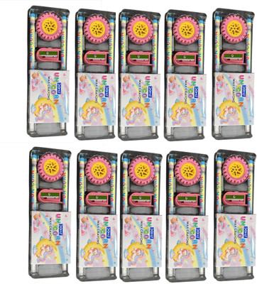 DOMS Pack of 10 Unicorn Junior Stationery Kit 2 Pencils, Eraser Sharpener 10 Crayons