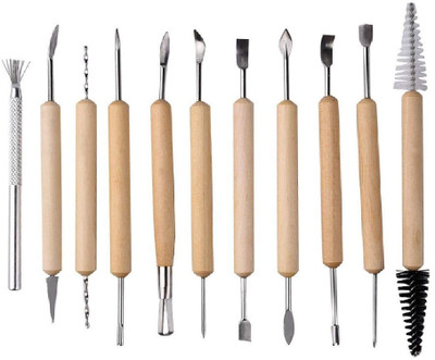 KRYTONE 11 Piece Wooden Handle Clay Pottery Carving Sculpting Knife DIY Tool Set