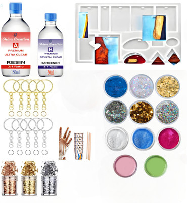 Shiva Creation Diy Resin Art Kit with Keychain Mould ,200gm Resin Crystal Clear & Pigments