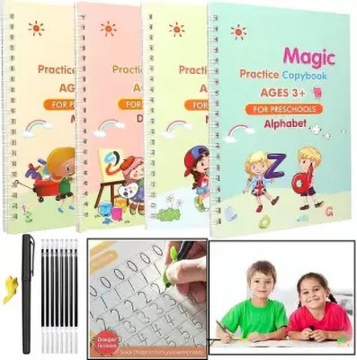 PRAYOSHA ENTERPRISE Magic Practice Book for kids 4 BOOK + 10 REFILL+1Pen +1 Grip and Digital Slate