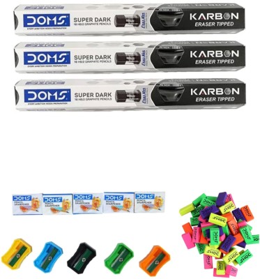 DOMS Karbon Pencil 30 PC + 50 PC Color Eraser + 5PC Sharpener