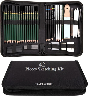 Craftacious Artist Sketching Drawing Pencils Tools Eraser Kit for all Level of Art (42 Pcs)