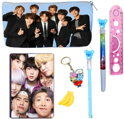 Neel BT-21 BTS School Stationery Gift Set for Kids-Diary/Pouch/Pen/Pencil/Key Chain