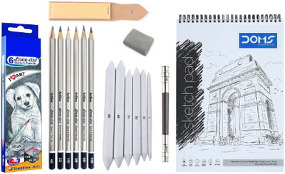 Definite Artline 6pc Sketch Pencils with Drawing/Sketching Tool + Doms A5 Sketch Pad