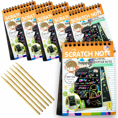 Home Store India Rainbow Scratch Book for Kids – Birthday Return Gift Fun (Pack of 6) Theme,  Scrapbook Kit(Partially Assembled)