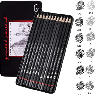 Adoere 12 Pcs Sketch Pencil Set For Artist Drawing Sketching