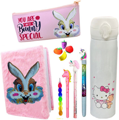 Neel Bunny Theme School Stationery Return Gift Set for Diary/Bottle/Pouch/Pen/Eraser