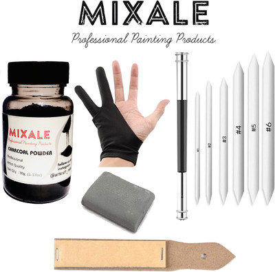 mixale Extra Dark Drawing Charcoal Powder With sketching Glove & Sketching Tools combo