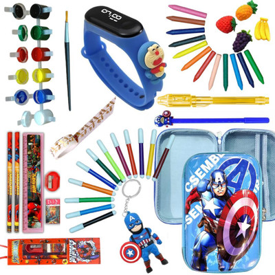 Prezzie Villa 46 pieces Captain America Stationery, Art set & Pencil Case Combo