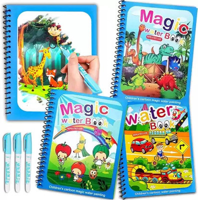 SCHNAPPI Magic Water Coloring Books Reusable Reveal Pad Chunky Size 4 books, 4 pens