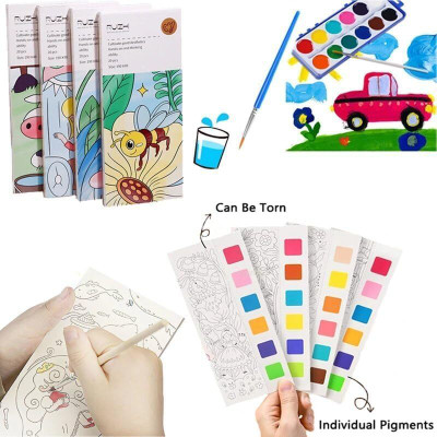KIDIVO Magic Cartoon Coloring Books With Attached Painting kit & Brush For Students