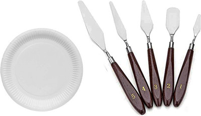 KHUSHA CREATIONS 5 Piece Palette Knives &Plate Combo/Wooden Style Painting Knives(Size-1,2,3,4,5)
