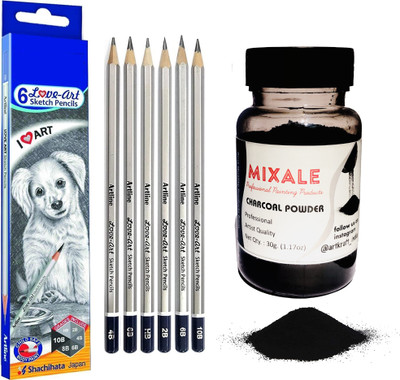 mixale Sketching Graphite Drawing pencil Set With Extra Dark Charcoal Powder