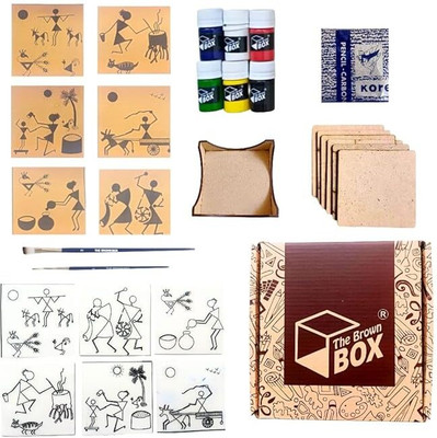 the brown box DIY Warli Painting Kit – MDF Coasters with Stand for Girls, Teens & Adults