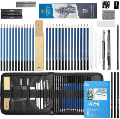 Corslet 47 Pieces Pencil Kit Professional Graphite Charcoal Sketch Pencil Set