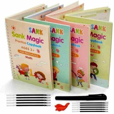 MIND AND MORE Sank magic book (4book +1pen+1 hand grip +10 refill) self deleting Reusable book