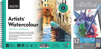 BRuSTRO Artist Wiro Bound Watercolour Pad A5 With Cretacolor Watercolor Pencil-Set of 12