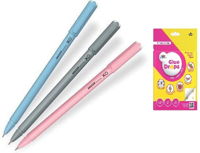 Hauser XO Art Set Ball Pen Blue Pack Of 25(10Blue,10Black,5Red) With Glue Drops