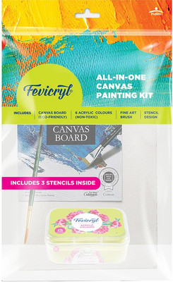 Fevicryl All in One Canvas Kit (1 Canvas, 1 Brush, 1 Lilac Colour Kit, Stencils)