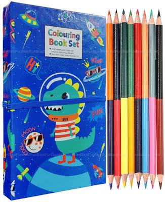 Bhive Dinosaur Theme Cartoon Colouring Book with 8 Double Side Colour Pencils