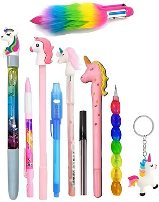 Eclet Unicorn Mega Stationery Set with Furry Pen, Glitter Pen & Stackable Pencil
