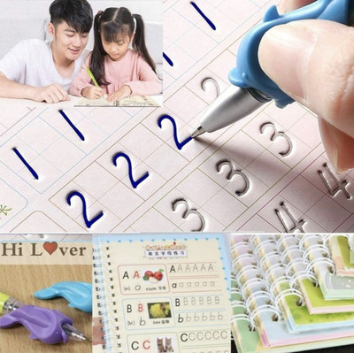 zUKRBOX® Original Sankk Magic Practice Copy (4BOOK+10 REFILL+1Pen+1Grip) For Kids Drawing