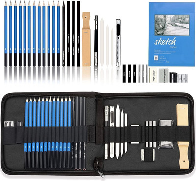 Corslet 35 Piece Sketch Pencil Drawing Kit Sketching Pencils Set Portable With Cary Case