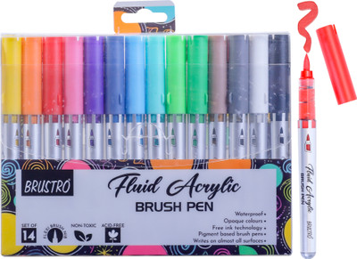 BRuSTRO Fluid Acrylic Brush Pen Round Shaped Color Pencils(Set of 14, Black)