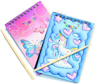 Amazing mall Magical Scratch Book for Kids | Rainbow Art Notepad with Wooden Pencil