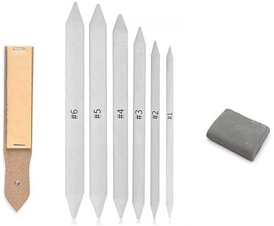 Qalam Kaari Paper Blending Stump Set with Sand Paper & Kneadable Art Eraser - 6pc