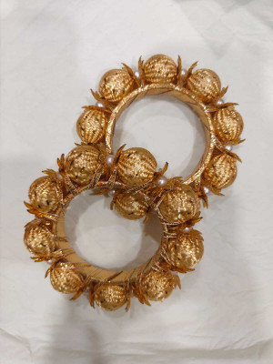 Nutts Handmade Royal Look Round Gota Ball Ring Crafting ( Golden )