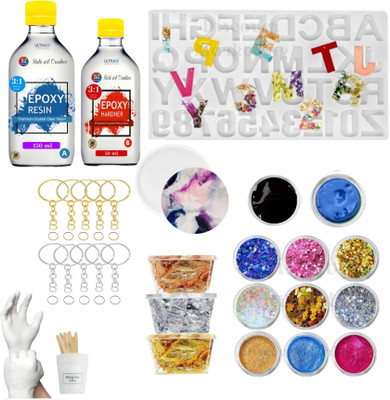 Ruhi Art Craft Resin Art Kit Diy Alphabet Pre Hole Mould With Round Free 200 ml