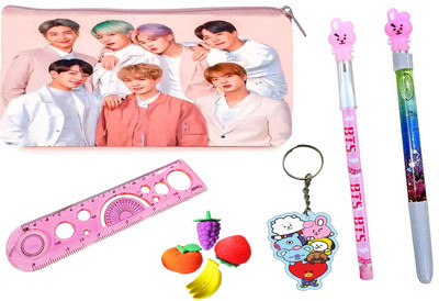 Neel 10PCS-BTS Army Team Collection Stationery Gift Set-BTS Pouch/Pencil/Eraser/Scale