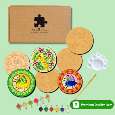 Toyz Mandala Wooden Art Kit with 4 Tea Coasters, 12 Colours, 1 Brush, 1 Pallate