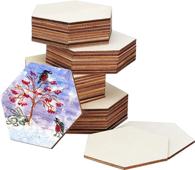Alvika - The Gift Shop 20 Hexagon Wooden MDF Coasters for Resin Art, Decoupage & Various Craft Uses
