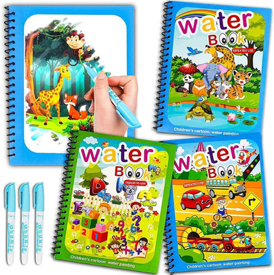 KIDOLOGY Magic Water Coloring Book, Magic Water Drawing Book Reusable Water-Reveal