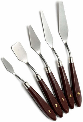 Qatalitic Painting Knives of Various Sizes Shapes Stainless Steel Scraper Spatula Polished Brown Handle for Artist Canvas Oil Paint Color Mixing
