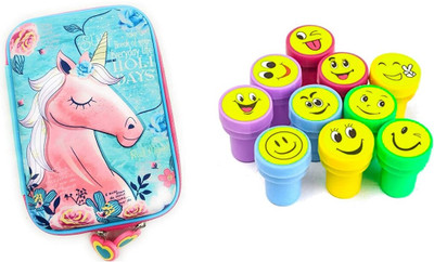 MINDFIT Combo Pack of 2 Unicorn Theme Birthday Gift Item For Kids Pouch, Smiley Stamps