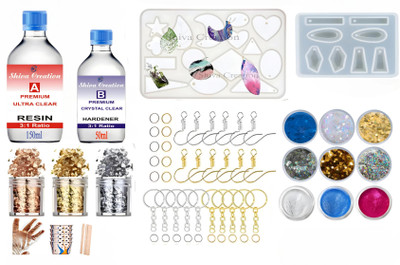 Shiva Creation Diy Premium 200ml Resin Art kit with Mould ,Kechain,Earing Hooks & Pigment