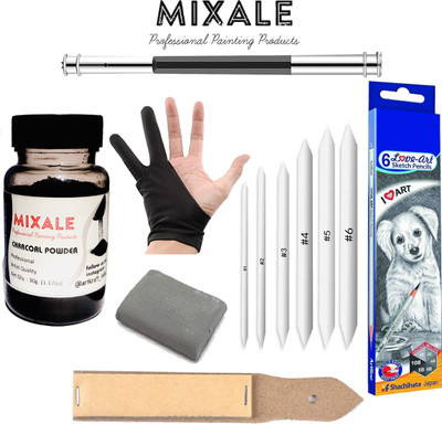 mixale Drawing Charcoal Powder Combo With Graphite Pencils set For Artist