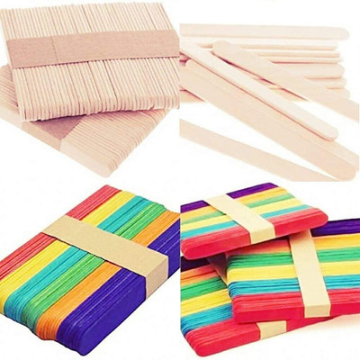 Eclet 200 Sticks(100 Colored and 100 Plain) Sticks Natural Wooden ice Cream Sticks